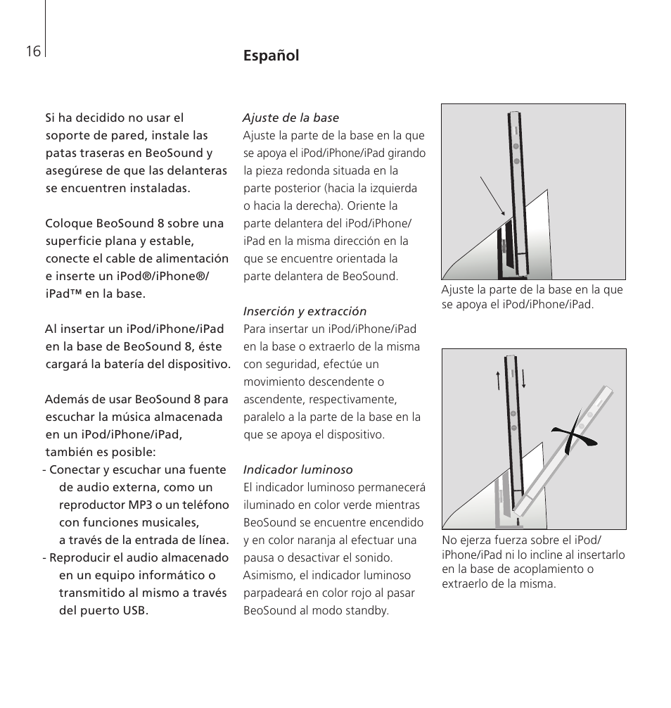 Español | Bang & Olufsen BeoSound 8 - User Guide User Manual | Page 16 / 76