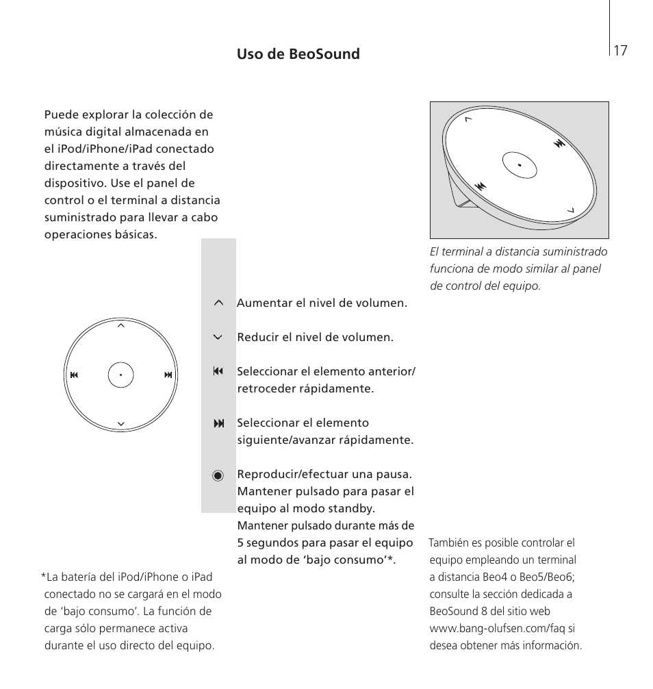 Uso de beosound | Bang & Olufsen BeoSound 8 - User Guide User Manual | Page 17 / 76