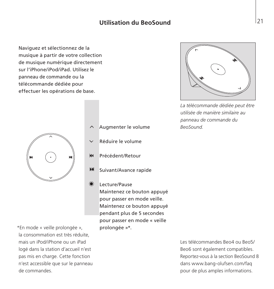 Utilisation du beosound | Bang & Olufsen BeoSound 8 - User Guide User Manual | Page 21 / 76