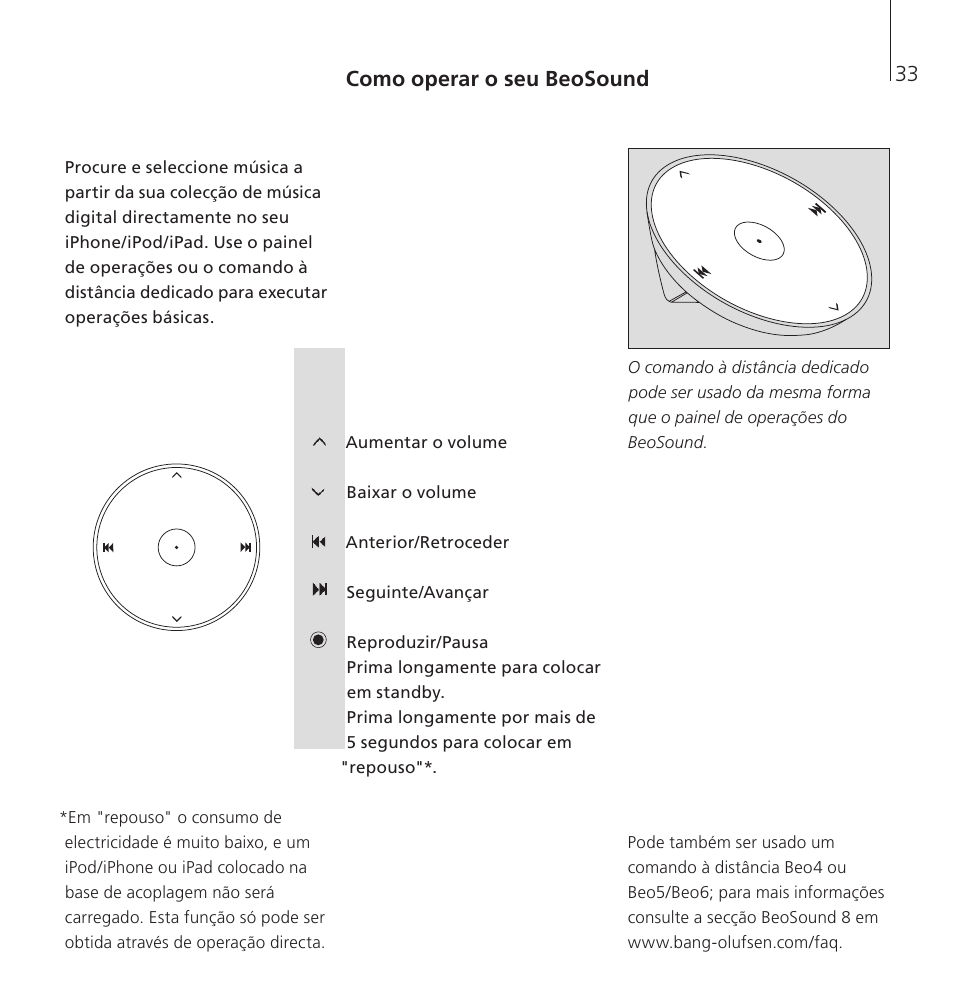 Como operar o seu beosound | Bang & Olufsen BeoSound 8 - User Guide User Manual | Page 33 / 76