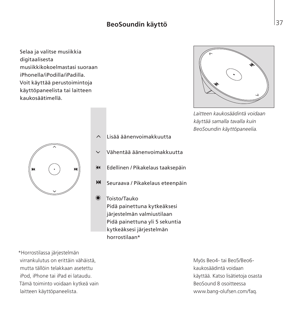 Beosoundin käyttö | Bang & Olufsen BeoSound 8 - User Guide User Manual | Page 37 / 76