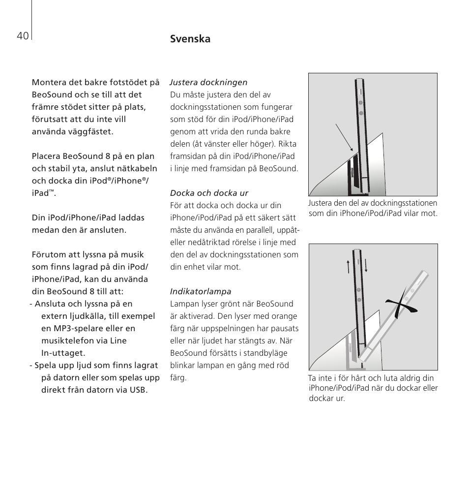 Svenska | Bang & Olufsen BeoSound 8 - User Guide User Manual | Page 40 / 76