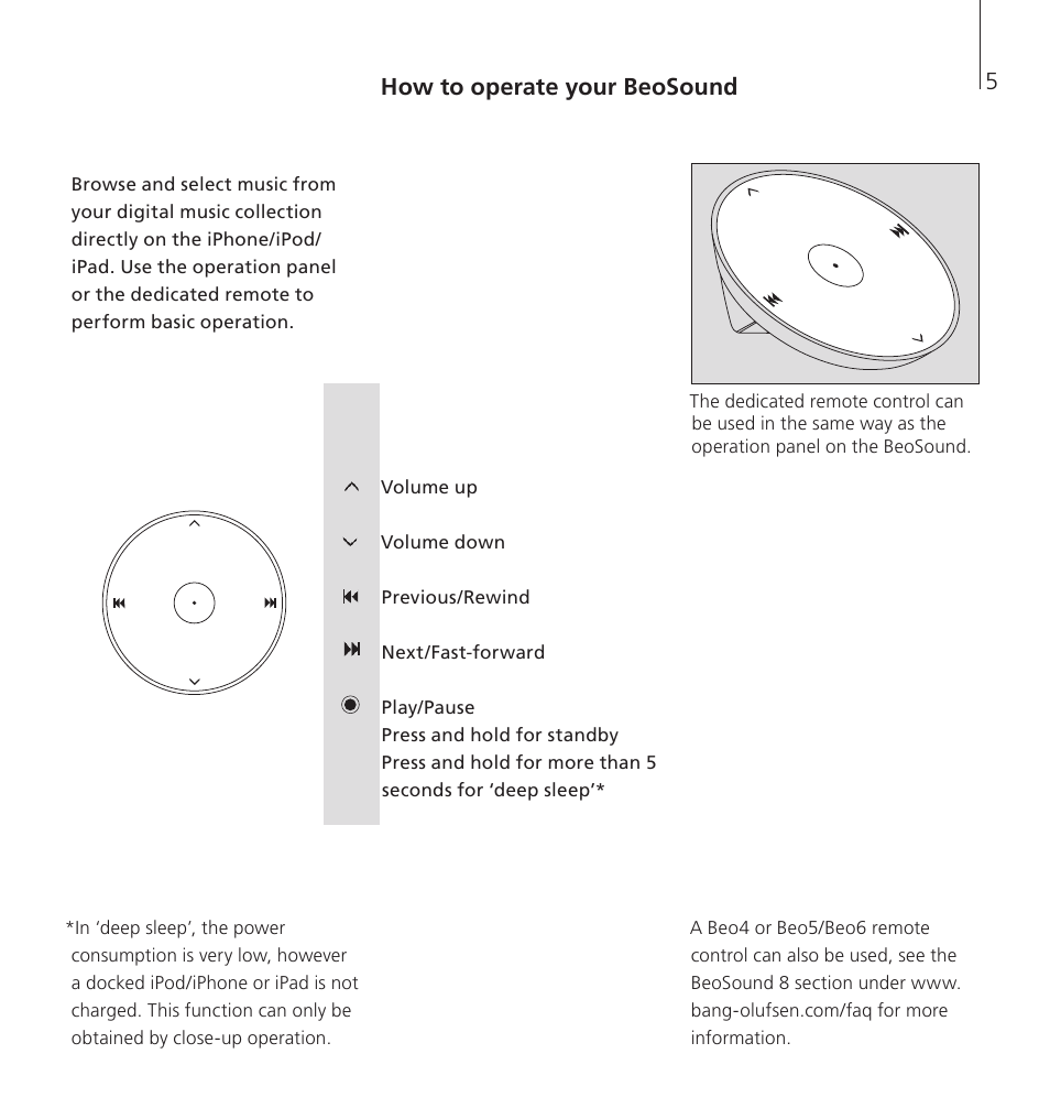 How to operate your beosound | Bang & Olufsen BeoSound 8 - User Guide User Manual | Page 5 / 76