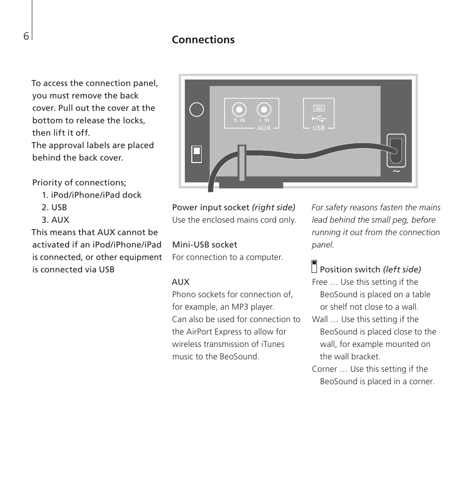 Connections | Bang & Olufsen BeoSound 8 - User Guide User Manual | Page 6 / 76