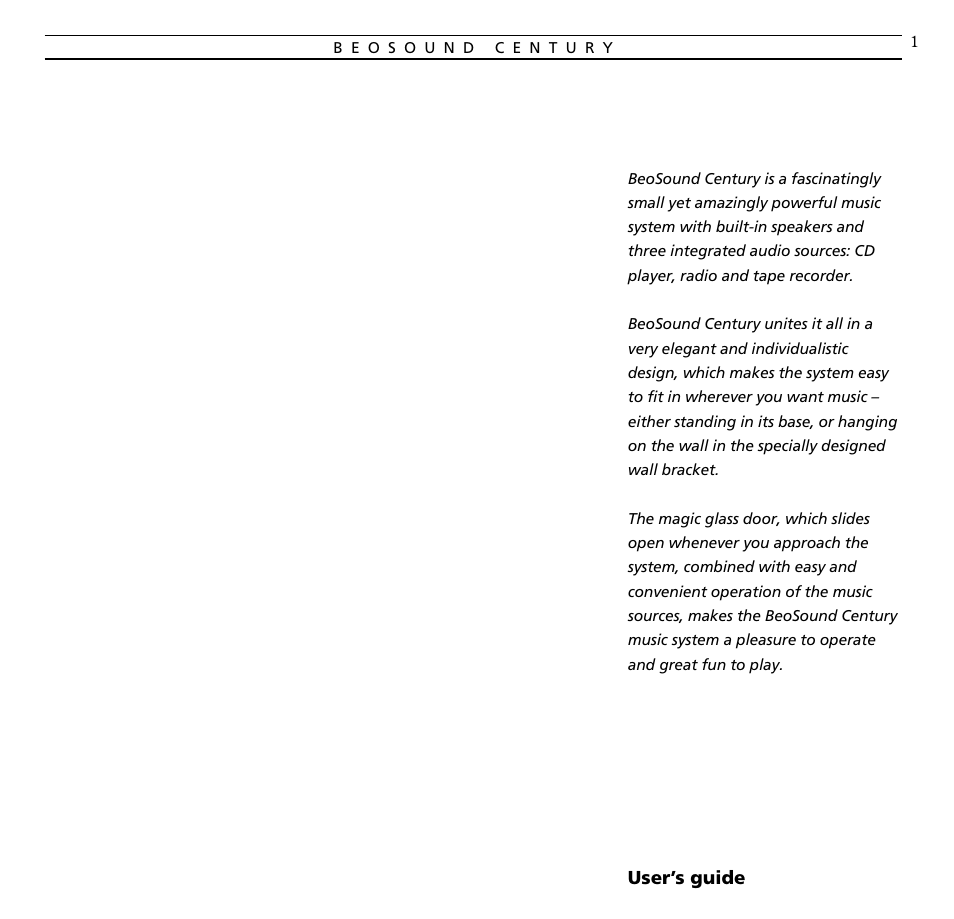 Bang & Olufsen BeoSound Century - User Guide User Manual | 29 pages