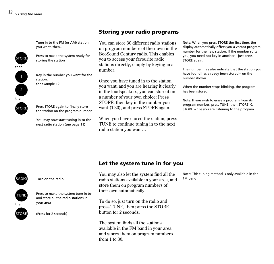 Storing your radio programs, Let the system tune in for you | Bang & Olufsen BeoSound Century - User Guide User Manual | Page 12 / 29