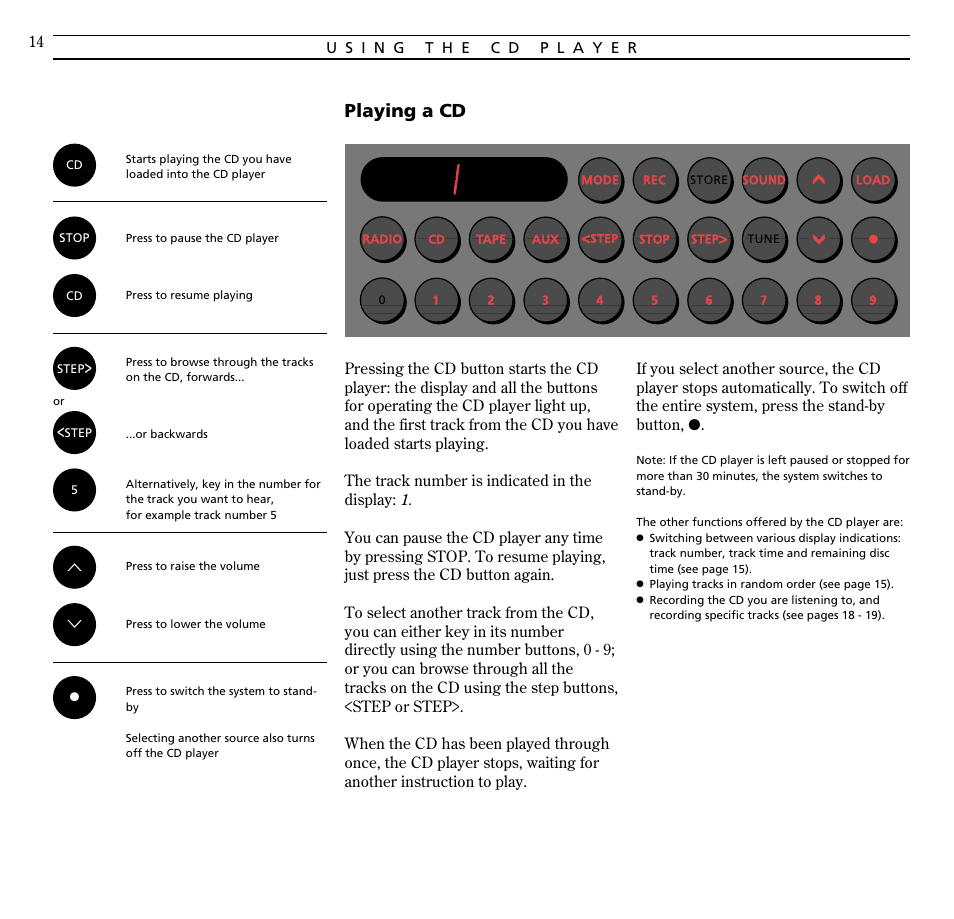 Using the cd player, Playing a cd | Bang & Olufsen BeoSound Century - User Guide User Manual | Page 14 / 29