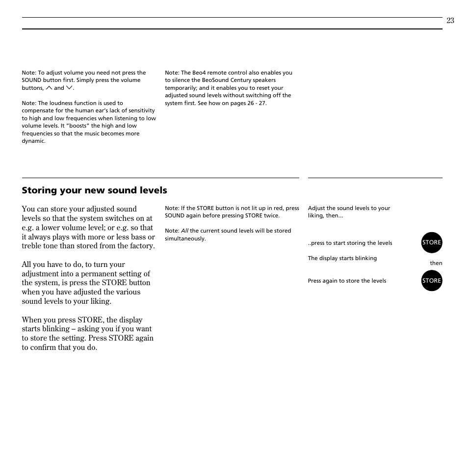 Storing your new sound levels | Bang & Olufsen BeoSound Century - User Guide User Manual | Page 23 / 29