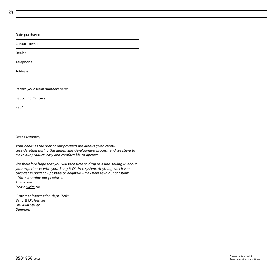 Bang & Olufsen BeoSound Century - User Guide User Manual | Page 28 / 29