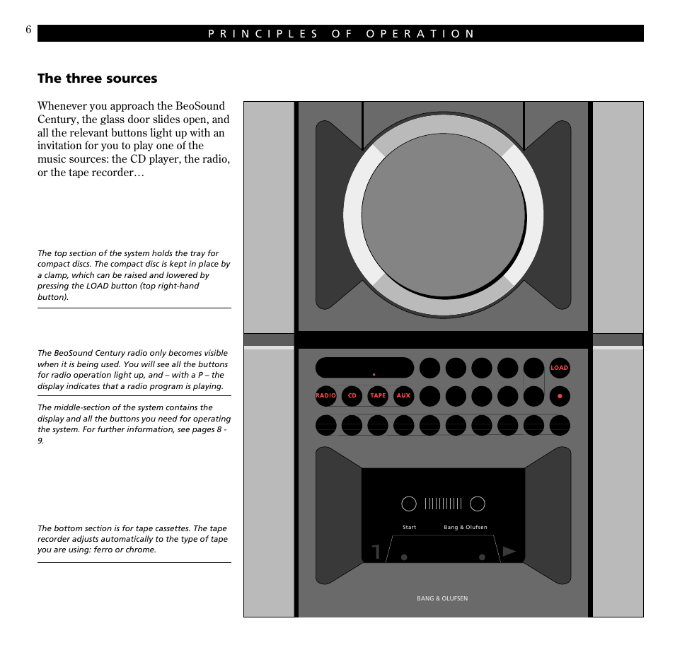 Principles of operation, The three sources | Bang & Olufsen BeoSound Century - User Guide User Manual | Page 6 / 29