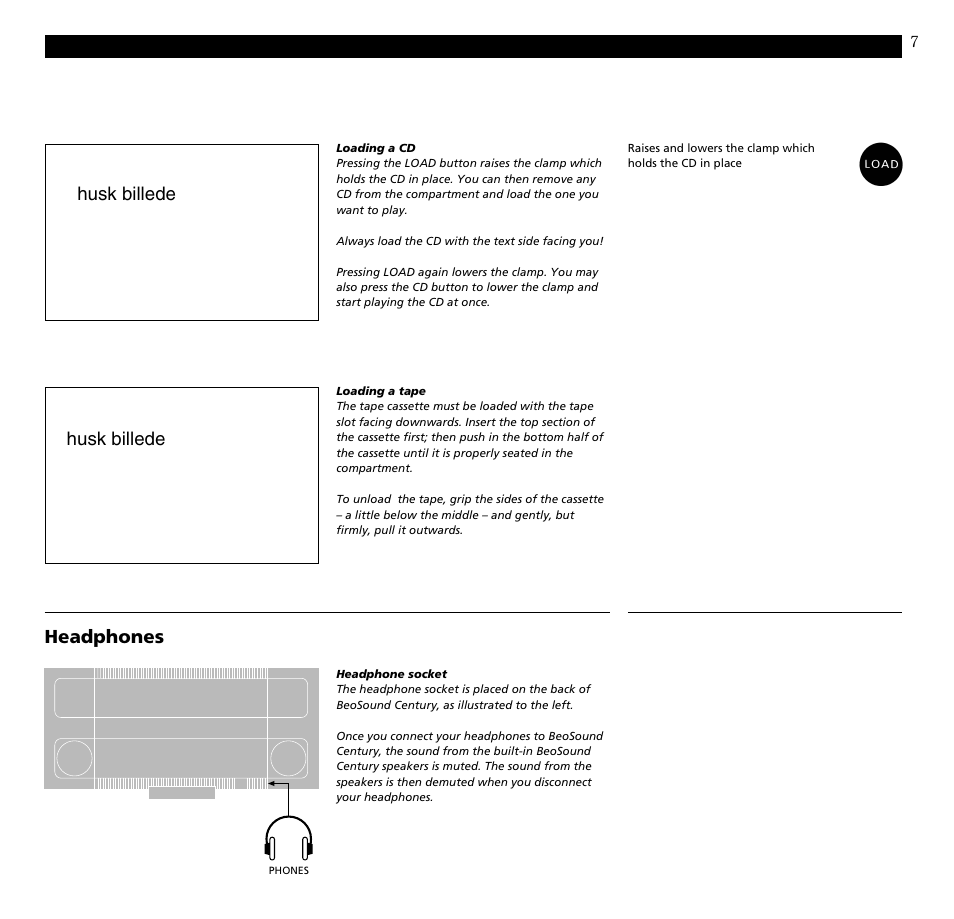 Headphones, Husk billede | Bang & Olufsen BeoSound Century - User Guide User Manual | Page 7 / 29