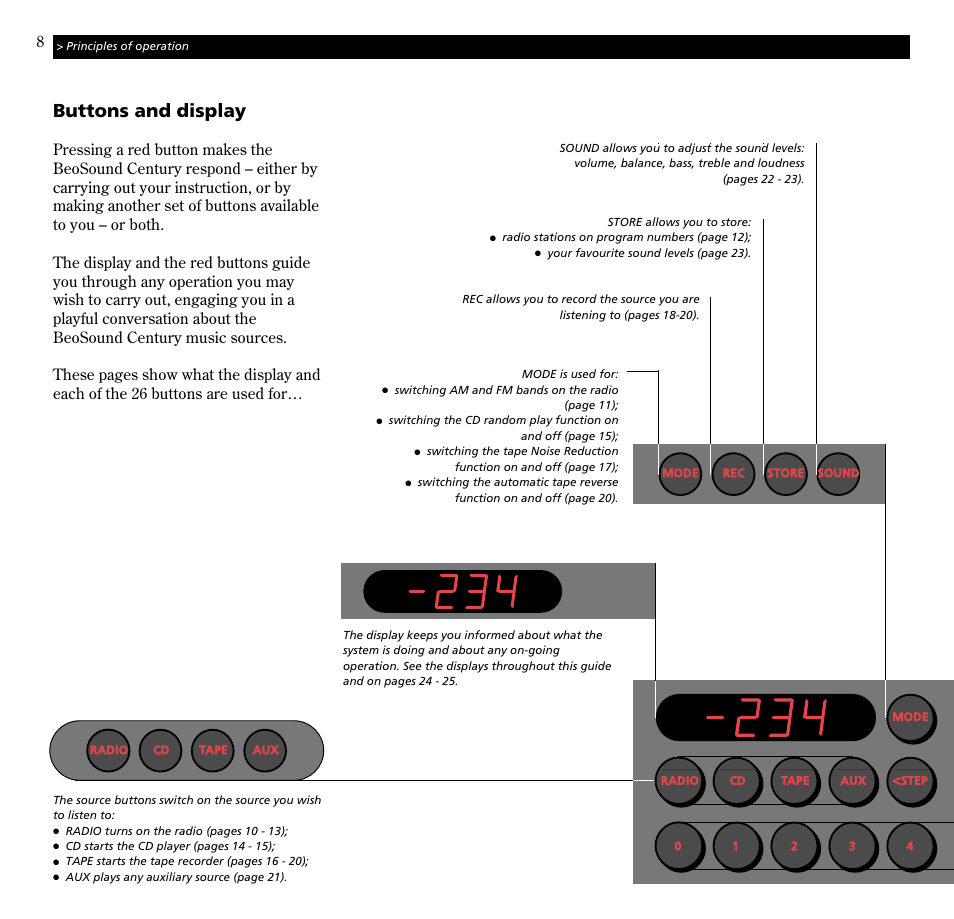 Buttons and display | Bang & Olufsen BeoSound Century - User Guide User Manual | Page 8 / 29