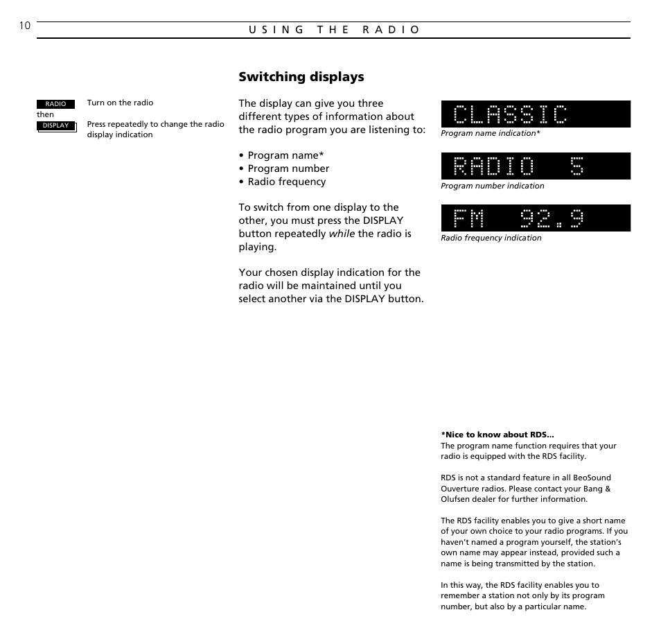 Switching displays | Bang & Olufsen BeoSound Ouverture - User Guide User Manual | Page 10 / 44