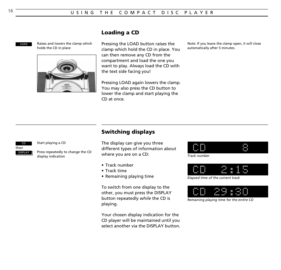 Loading a cd switching displays | Bang & Olufsen BeoSound Ouverture - User Guide User Manual | Page 16 / 44
