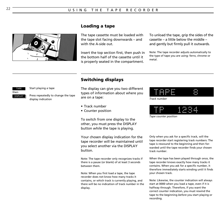 Loading a tape switching displays | Bang & Olufsen BeoSound Ouverture - User Guide User Manual | Page 22 / 44