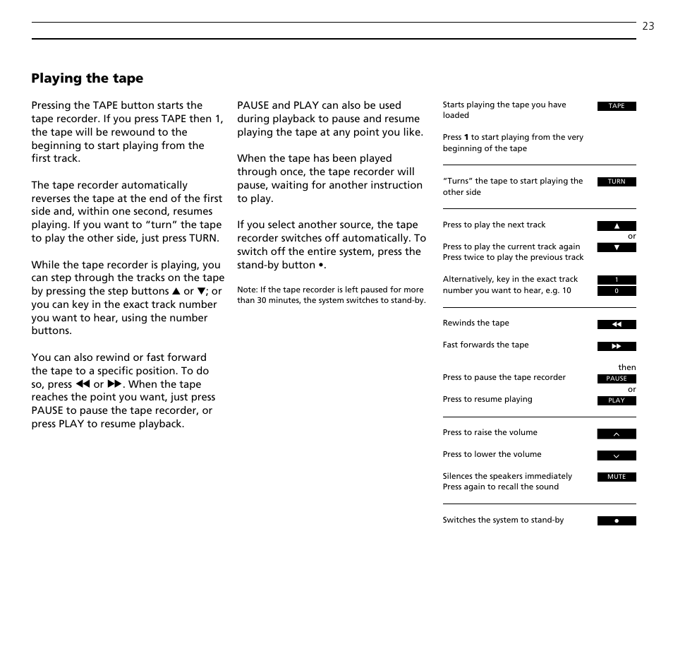 Playing the tape | Bang & Olufsen BeoSound Ouverture - User Guide User Manual | Page 23 / 44