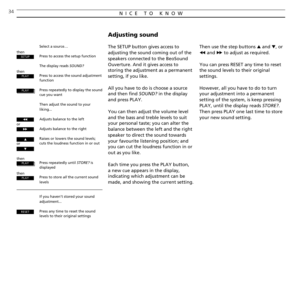 Adjusting sound | Bang & Olufsen BeoSound Ouverture - User Guide User Manual | Page 34 / 44