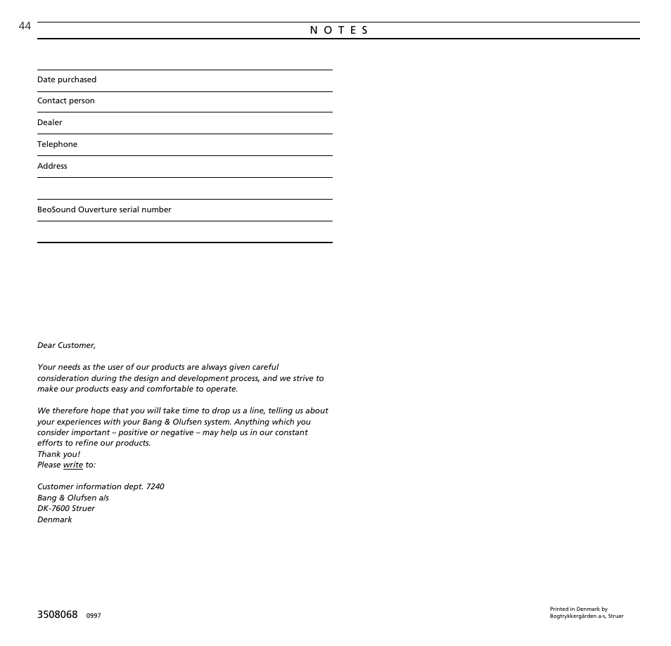 Bang & Olufsen BeoSound Ouverture - User Guide User Manual | Page 44 / 44