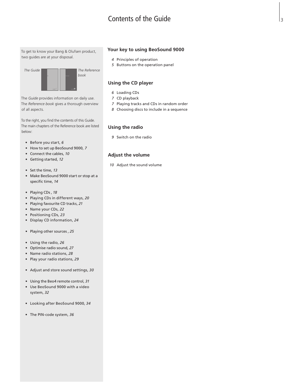 Contents of the guide | Bang & Olufsen BeoSound 9000 - User Guide User Manual | Page 3 / 12
