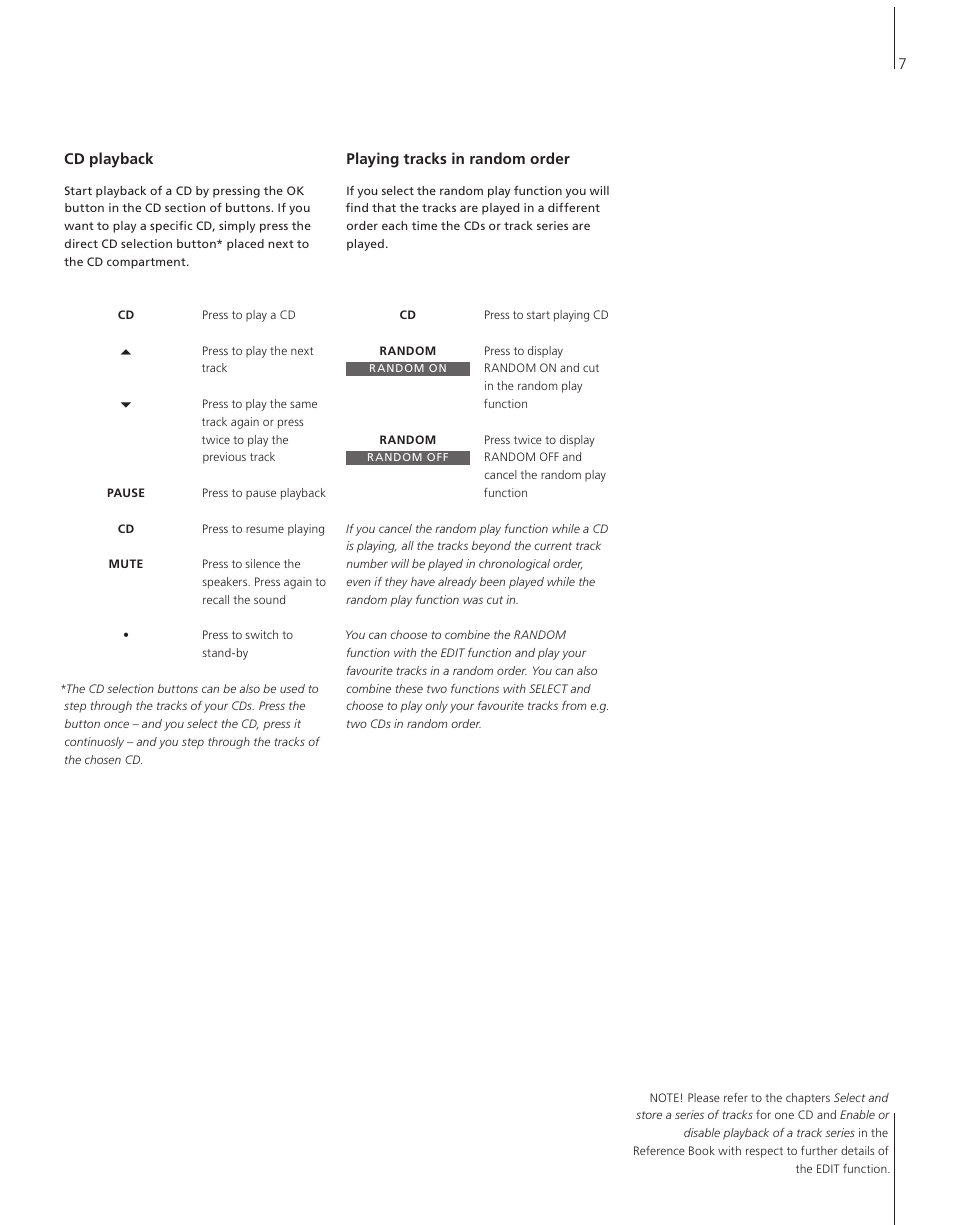 Cd playback, Playing tracks in random order | Bang & Olufsen BeoSound 9000 - User Guide User Manual | Page 7 / 12