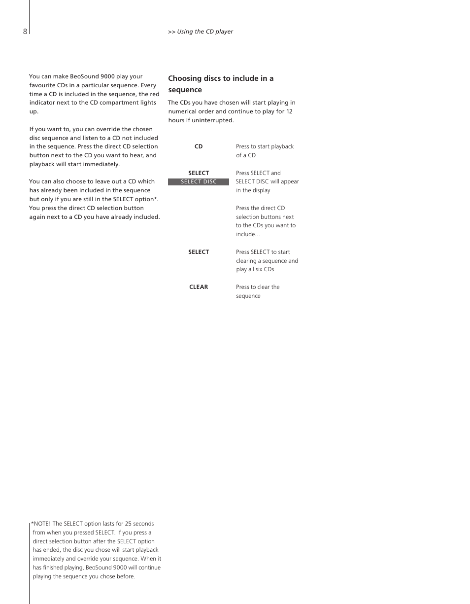 Choosing discs to include in a sequence | Bang & Olufsen BeoSound 9000 - User Guide User Manual | Page 8 / 12