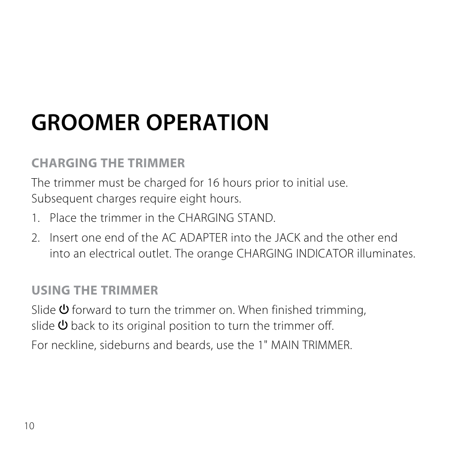 Groomer operation | Brookstone Electric Shaver User Manual | Page 12 / 15