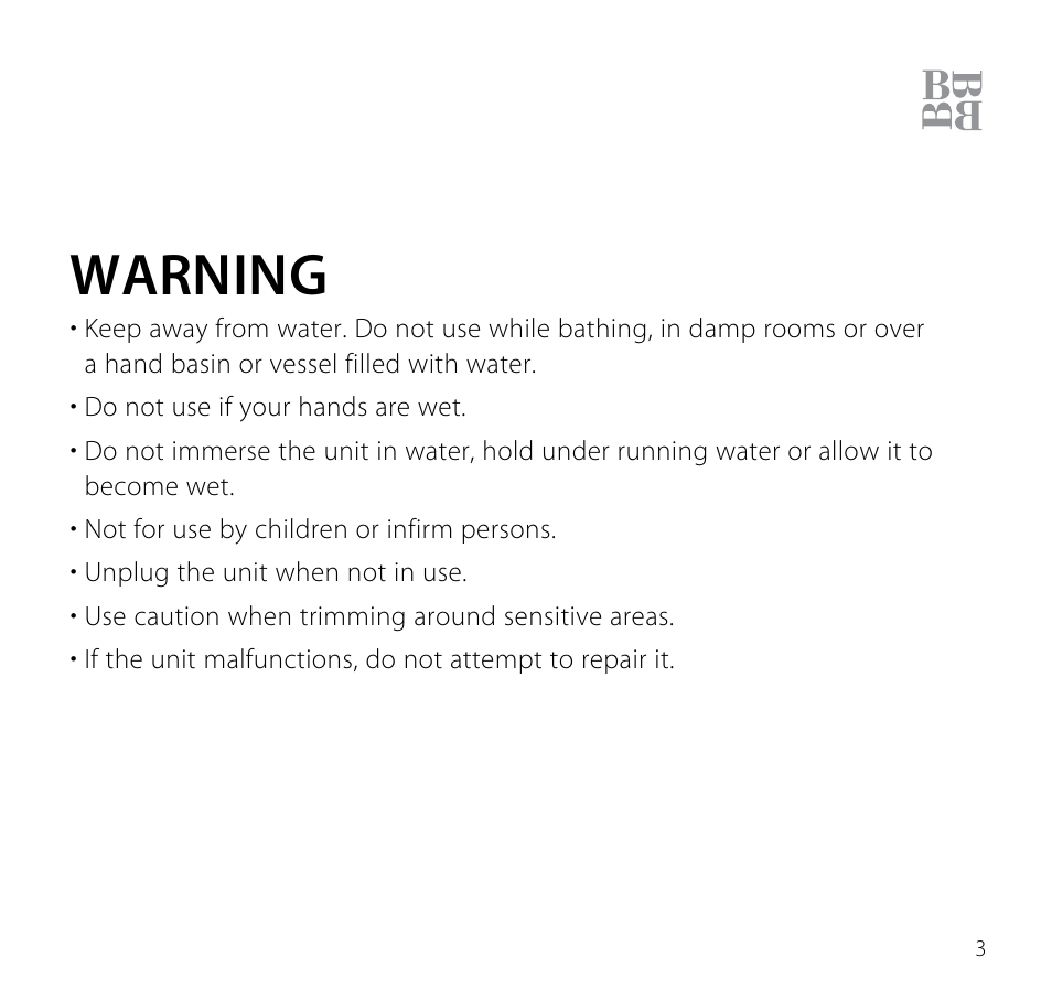 Warning | Brookstone Electric Shaver User Manual | Page 5 / 15