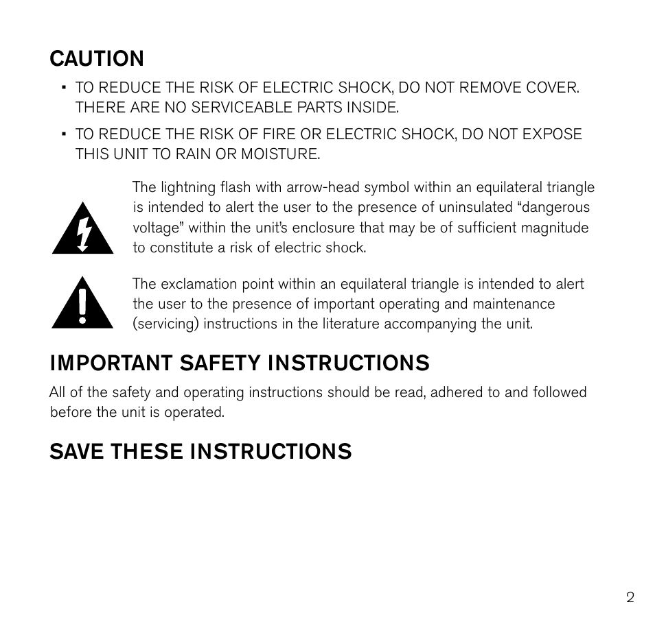 Caution, Important safety instructions, Save these instructions | Brookstone 683417 User Manual | Page 3 / 20