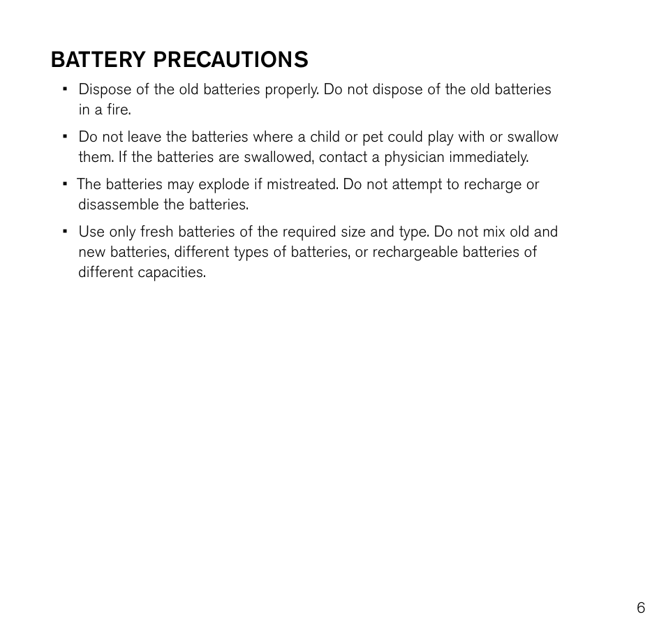 Battery precautions | Brookstone 683417 User Manual | Page 7 / 20