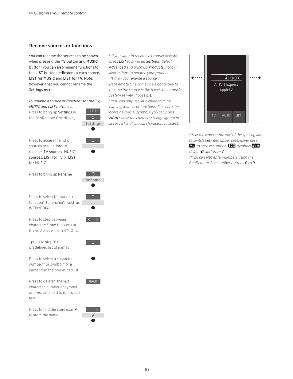 Rename sources or functions | Bang & Olufsen BeoRemote One - User Guide User Manual | Page 10 / 24