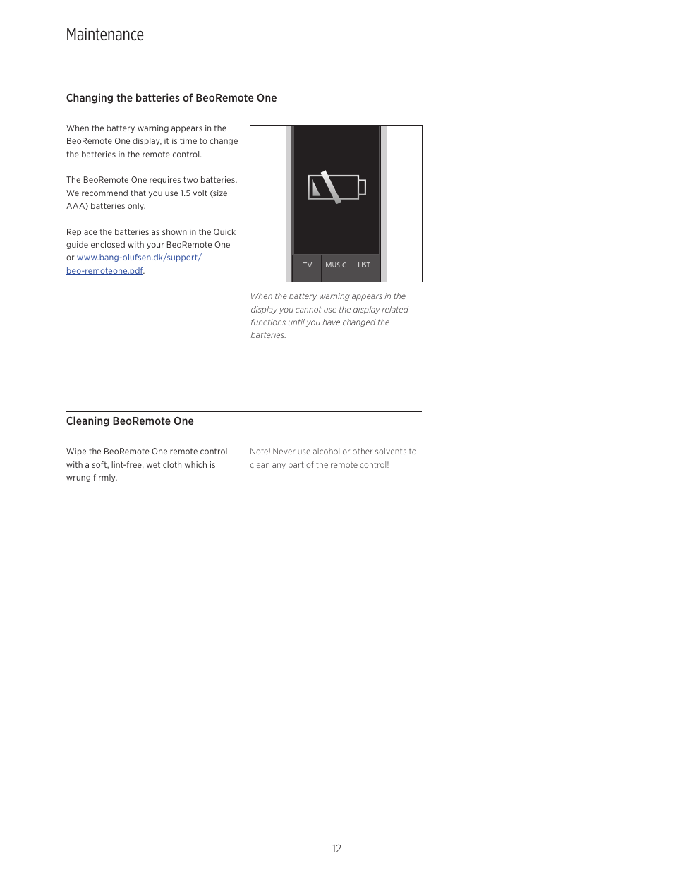 Maintenance, Access your favourite content using, Mybuttons, 7 | Maintenance, 12 | Bang & Olufsen BeoRemote One - User Guide User Manual | Page 12 / 24