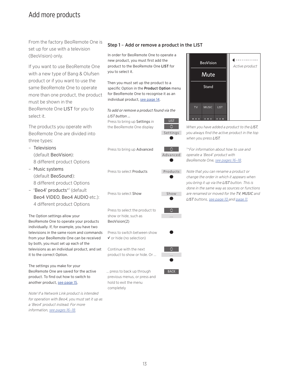 Add more products, Add more products, 13, Mute | Bang & Olufsen BeoRemote One - User Guide User Manual | Page 13 / 24