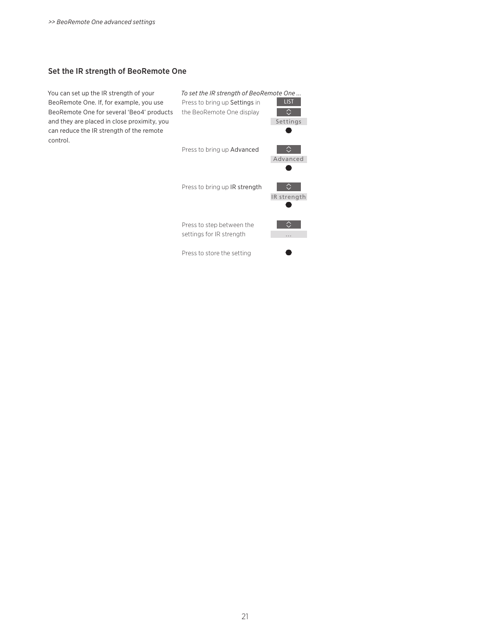 Bang & Olufsen BeoRemote One - User Guide User Manual | Page 21 / 24