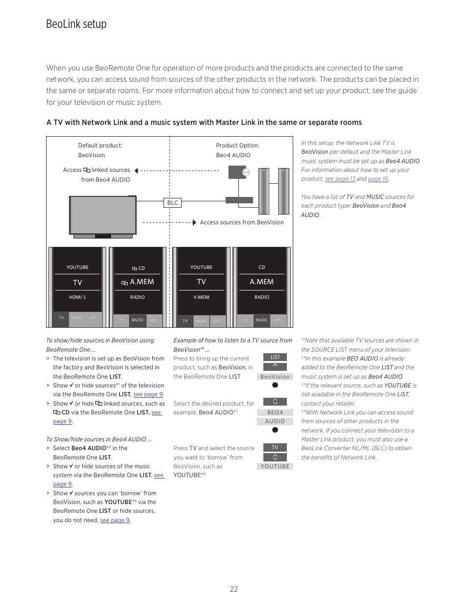 Beolink setup, Beolink setup, 22 | Bang & Olufsen BeoRemote One - User Guide User Manual | Page 22 / 24