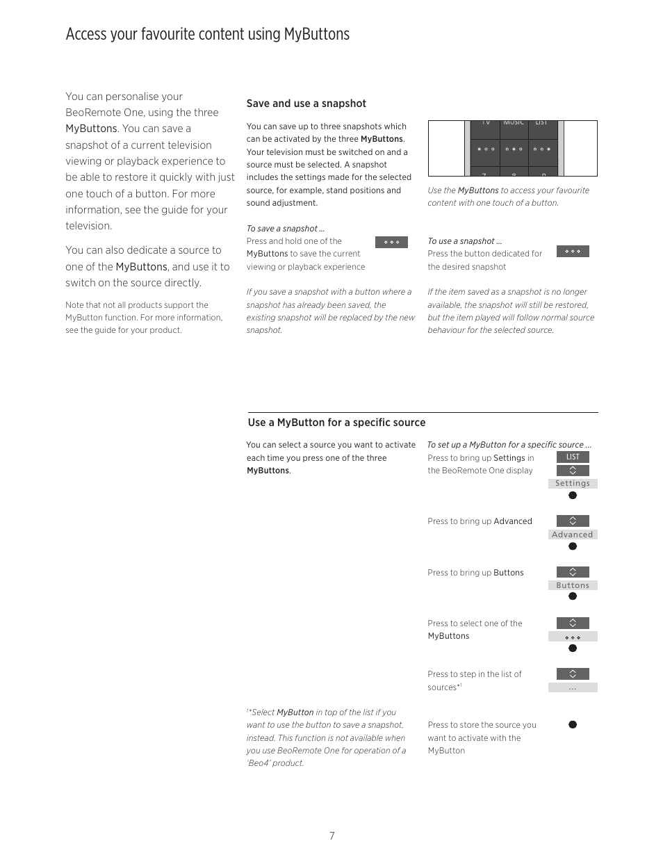 Access your favourite content using mybuttons | Bang & Olufsen BeoRemote One - User Guide User Manual | Page 7 / 24