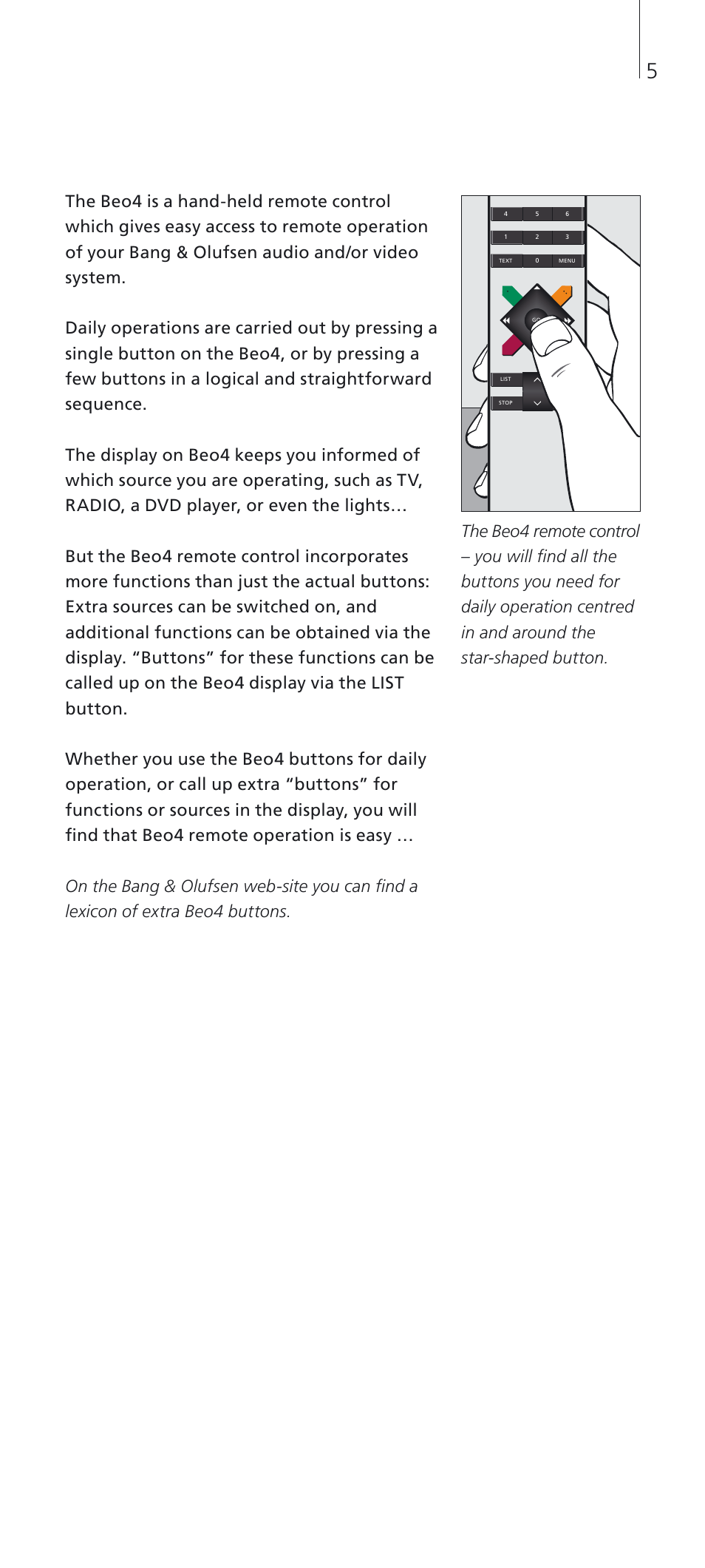 Bang & Olufsen Beo4 (w/o navigation button) - User Guide User Manual | Page 5 / 20