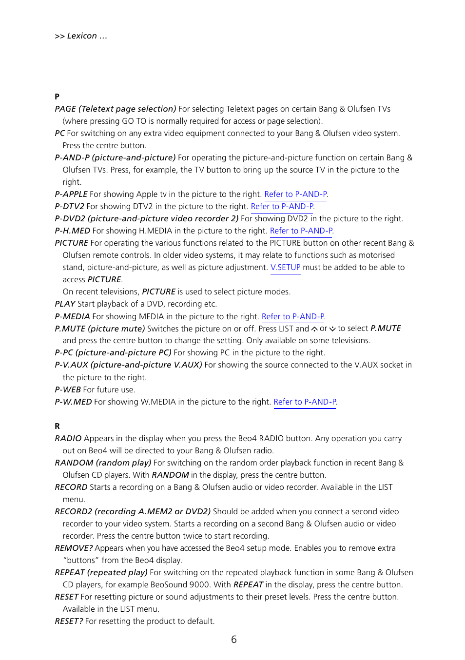 Bang & Olufsen Beo4 (w/ navigation button) - Lexicon User Manual | Page 6 / 8
