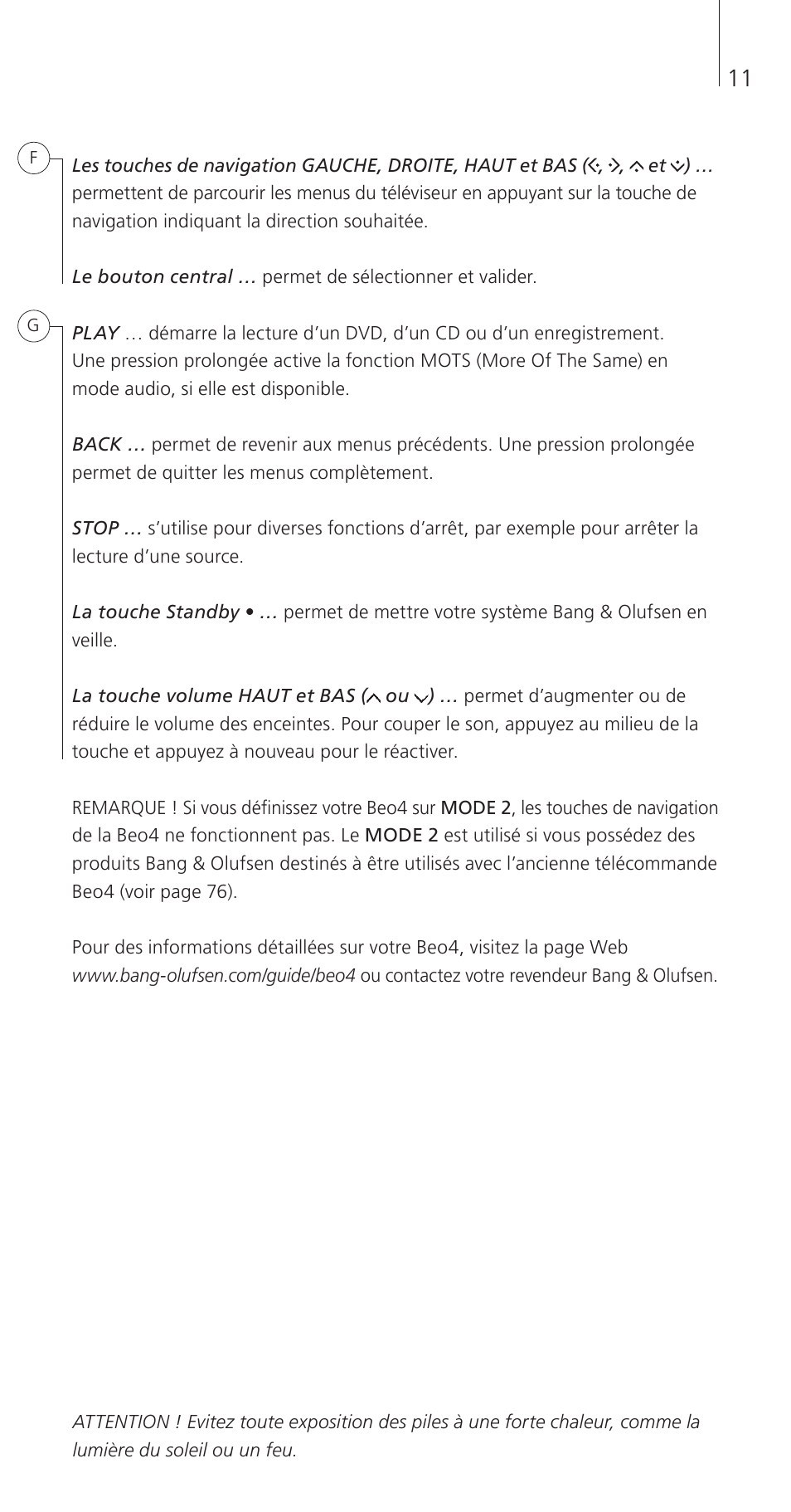 Bang & Olufsen Beo4 (w/ navigation button) - Getting Started User Manual | Page 13 / 80