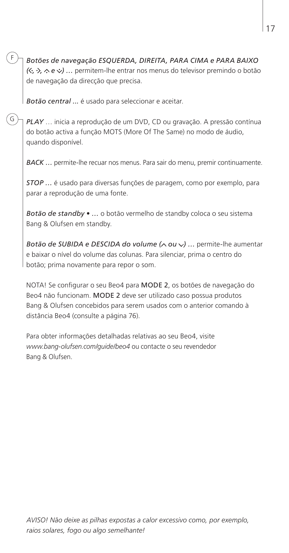 Bang & Olufsen Beo4 (w/ navigation button) - Getting Started User Manual | Page 19 / 80