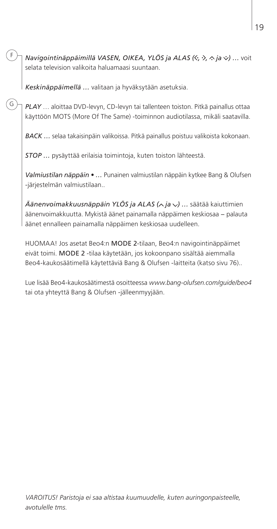 Bang & Olufsen Beo4 (w/ navigation button) - Getting Started User Manual | Page 21 / 80