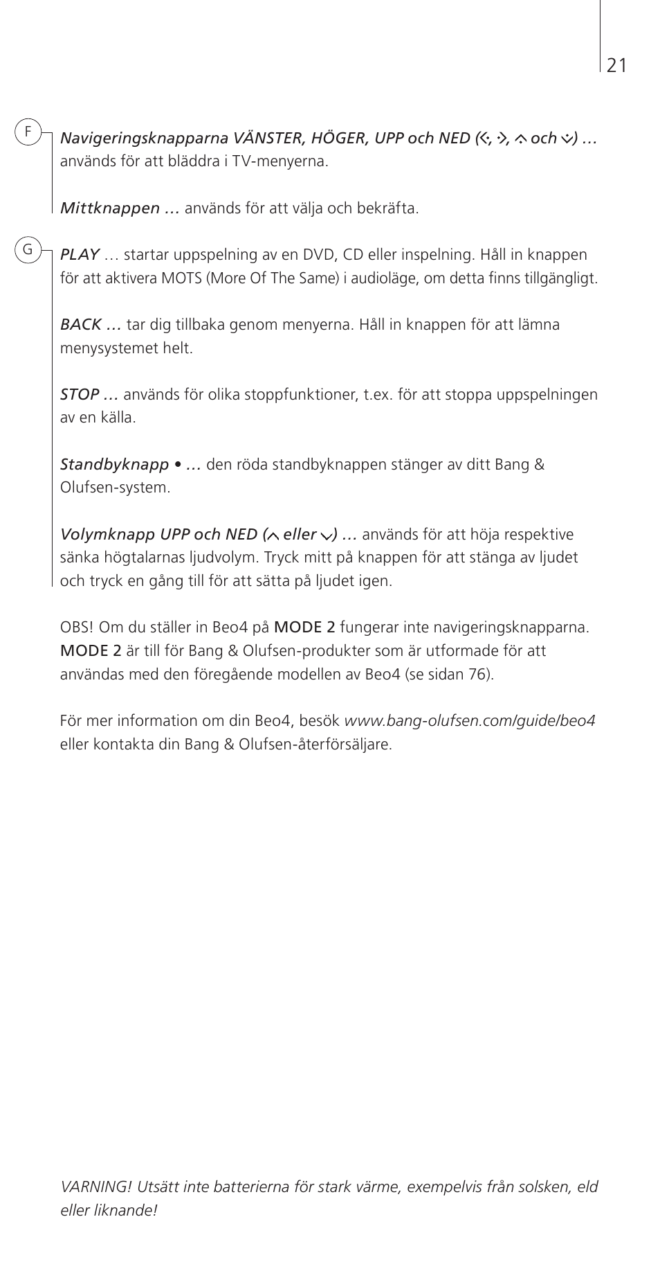 Bang & Olufsen Beo4 (w/ navigation button) - Getting Started User Manual | Page 23 / 80