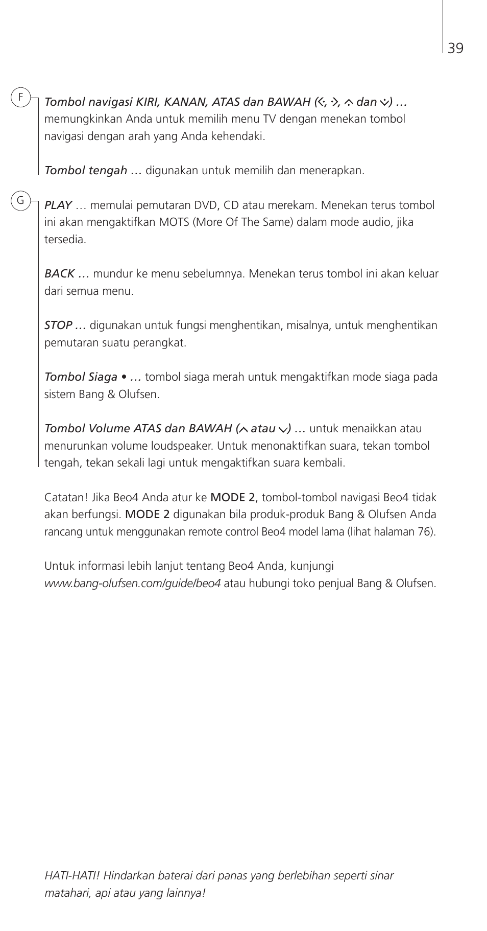 Bang & Olufsen Beo4 (w/ navigation button) - Getting Started User Manual | Page 41 / 80