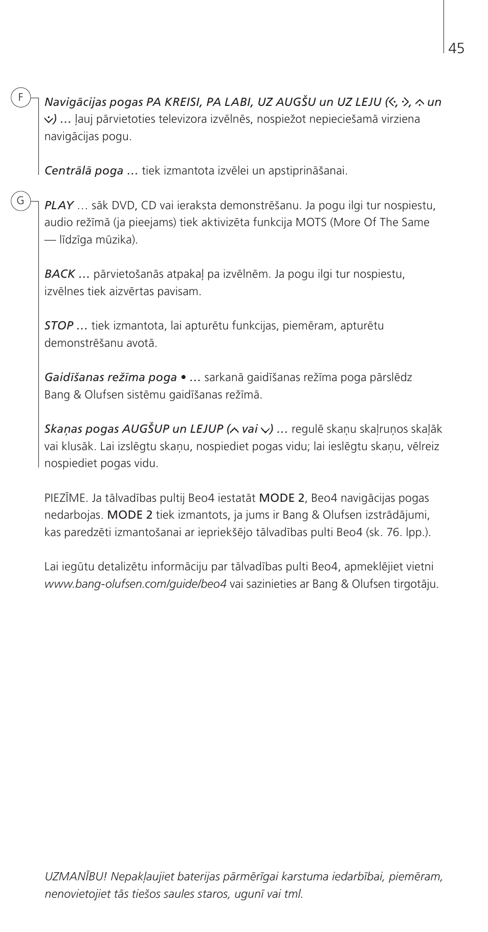 Bang & Olufsen Beo4 (w/ navigation button) - Getting Started User Manual | Page 47 / 80