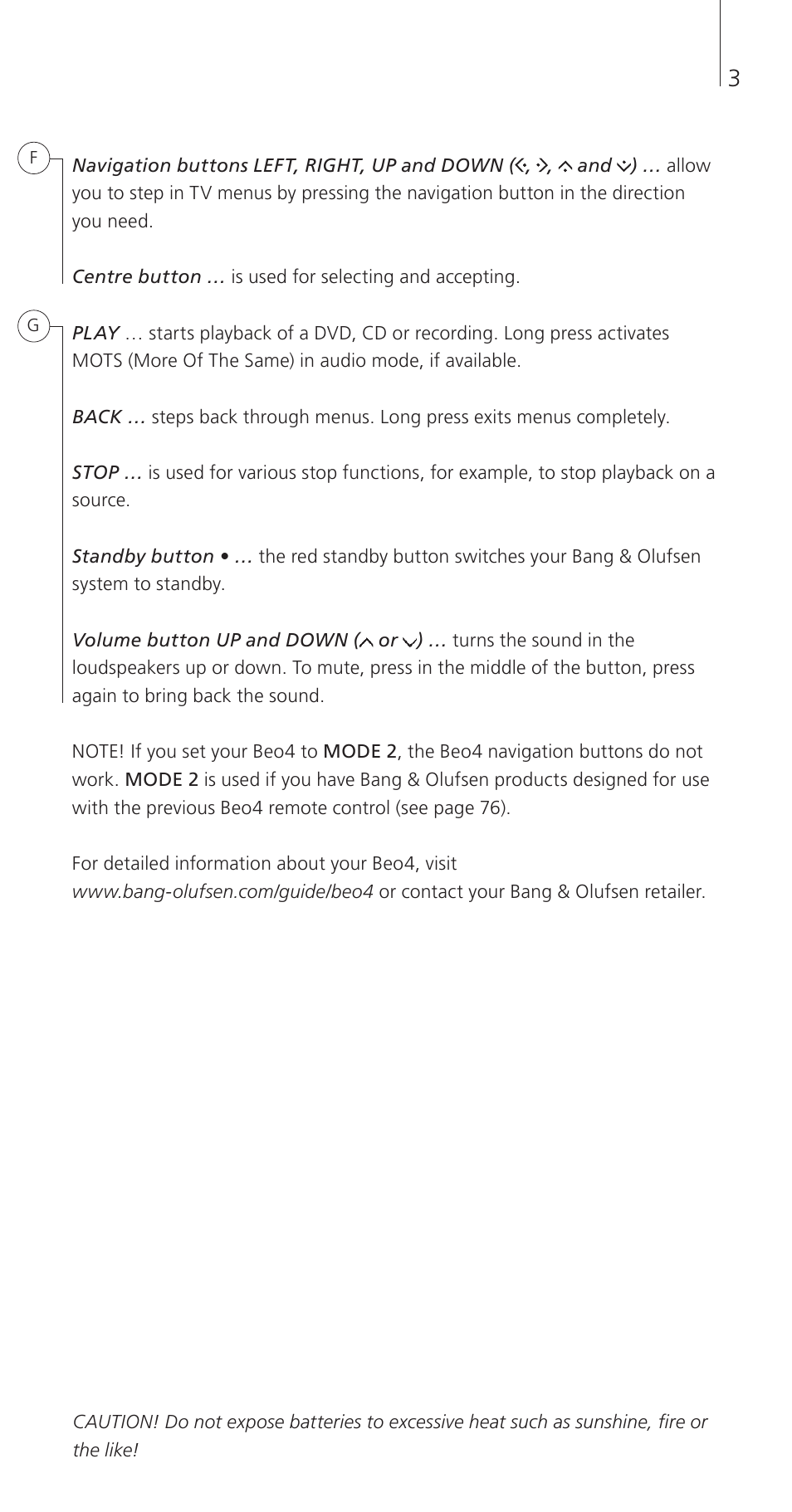 Bang & Olufsen Beo4 (w/ navigation button) - Getting Started User Manual | Page 5 / 80