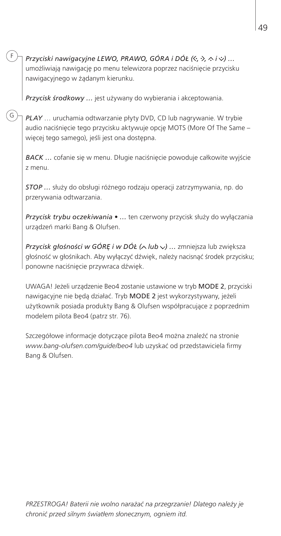 Bang & Olufsen Beo4 (w/ navigation button) - Getting Started User Manual | Page 51 / 80