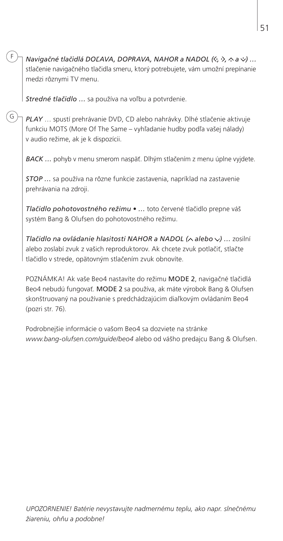 Bang & Olufsen Beo4 (w/ navigation button) - Getting Started User Manual | Page 53 / 80