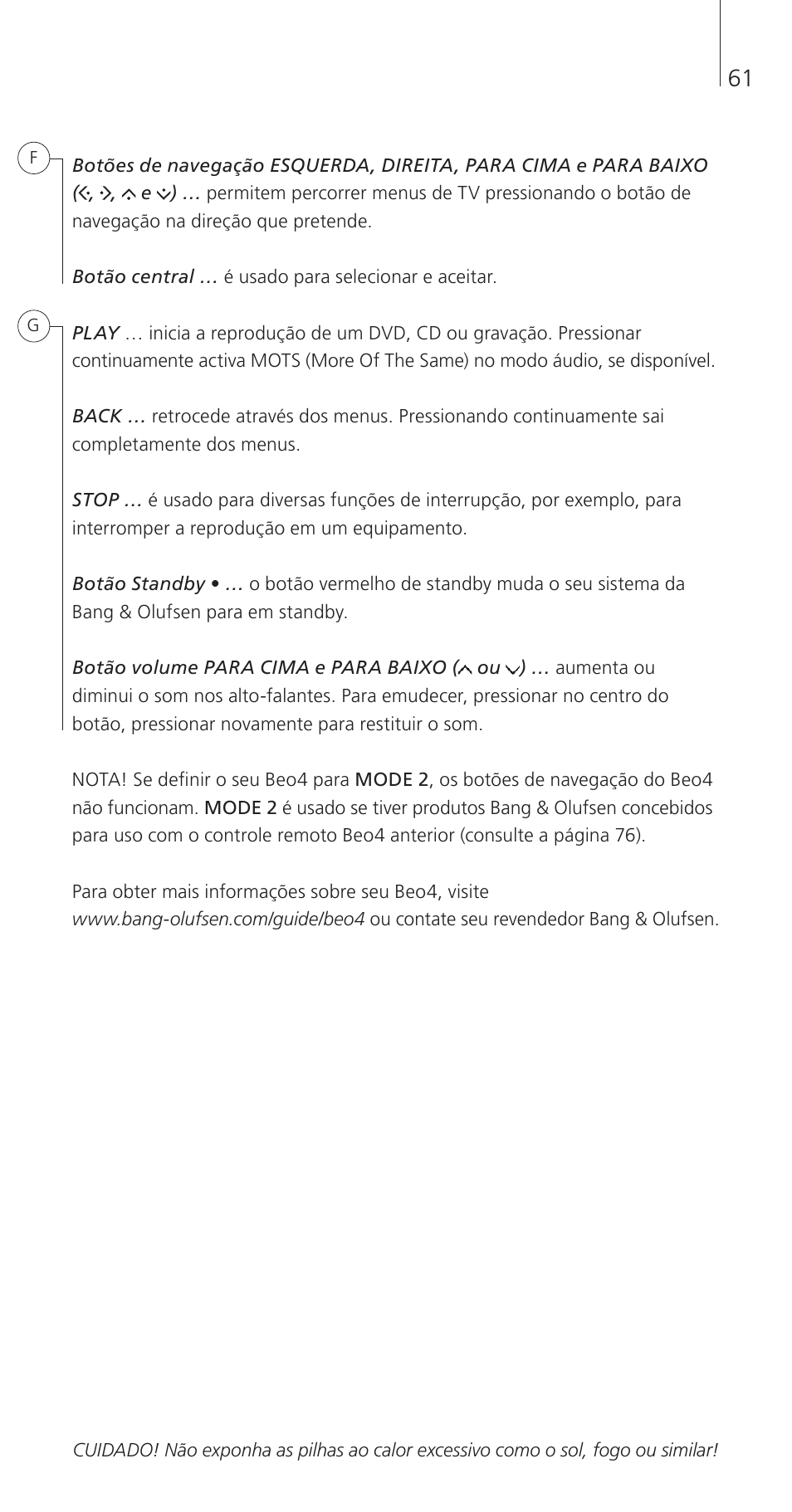 Bang & Olufsen Beo4 (w/ navigation button) - Getting Started User Manual | Page 63 / 80