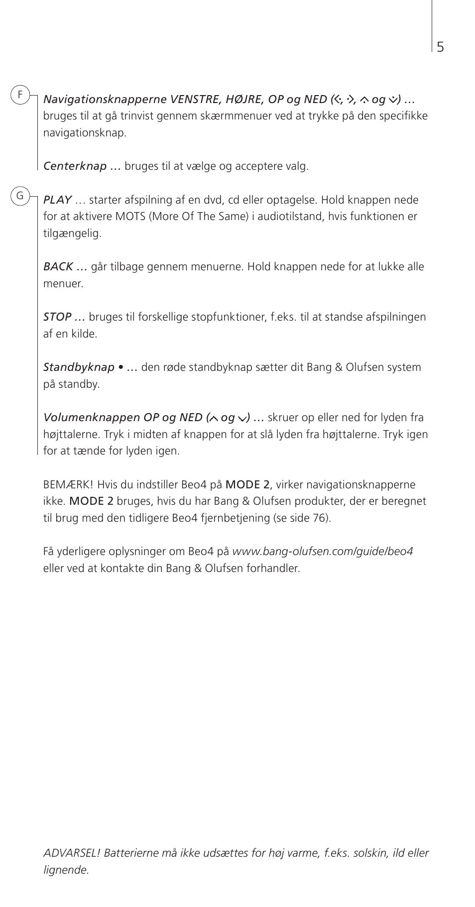 Bang & Olufsen Beo4 (w/ navigation button) - Getting Started User Manual | Page 7 / 80