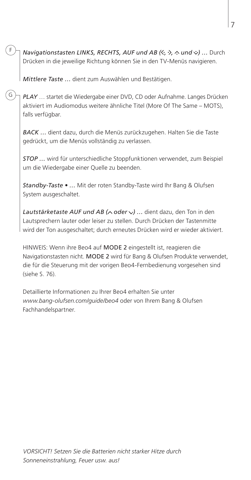 Bang & Olufsen Beo4 (w/ navigation button) - Getting Started User Manual | Page 9 / 80