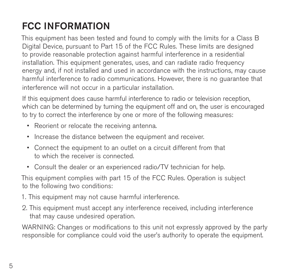 Fcc information | Brookstone Bed Fan with Wireless Remote 782019p User Manual | Page 6 / 16